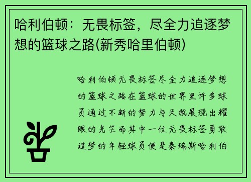 哈利伯顿：无畏标签，尽全力追逐梦想的篮球之路(新秀哈里伯顿)