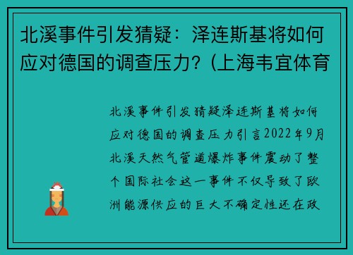 北溪事件引发猜疑：泽连斯基将如何应对德国的调查压力？(上海韦宜体育怎么样)