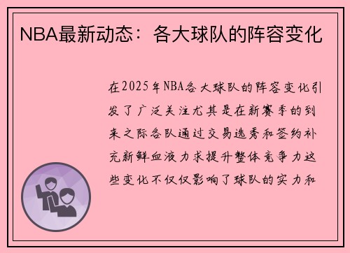 NBA最新动态：各大球队的阵容变化
